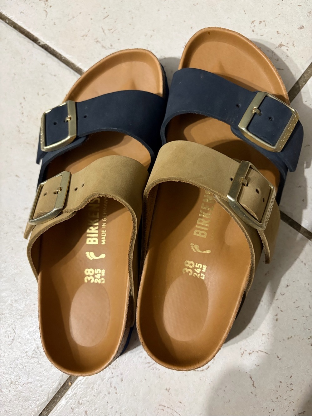 Birkenstock Arizona Split Midnight Sandals - Navy & Tan - Picture 3 of 5